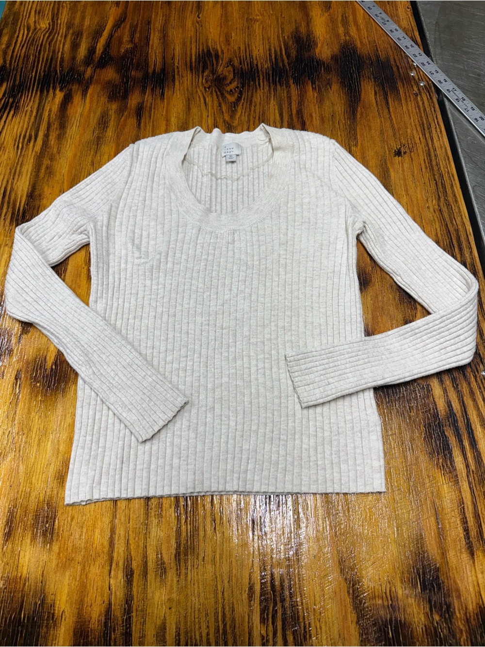 a new day Cream Ribbed Scoop-Neck Sweater